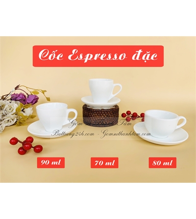 Cốc Espresso đặc màu men trắng gốm Bát Tràng in logo giá rẻ, đẹp mắt