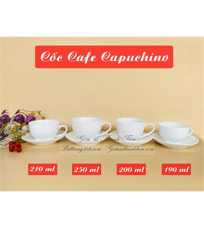 Cốc cafe capuchino màu trắng gốm sứ Bát Tràng cao cấp, giá rẻ