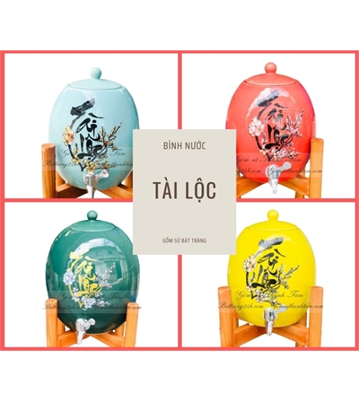 Cửa hàng mua bình nước gốm Bát Tràng vẽ hoa văn chữ Tài Lộc