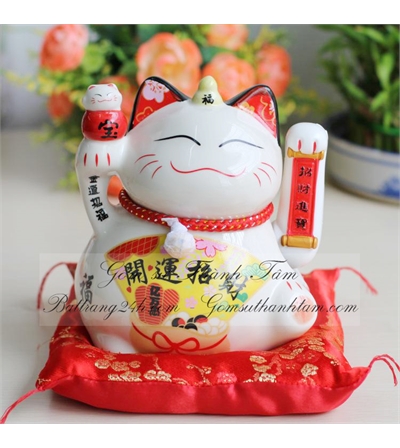 Mèo thần tài vẫy tay gốm sứ may mắn cao 20 cm