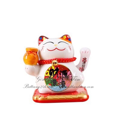 Mèo vẫy tay năng lượng mặt trời cầm hũ vàng
