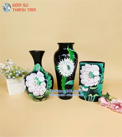 Mua bộ bình hoa sơn mài màu xanh hoa văn đẹp mắt