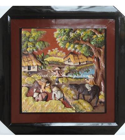 Tranh gốm đồng quê