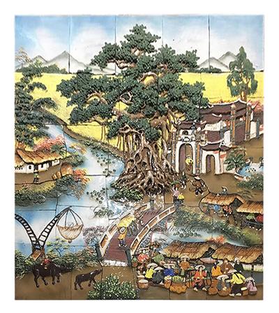 Tranh gốm sứ ghép mảnh nhỏ đắp nổi Bát Tràng cao cấp