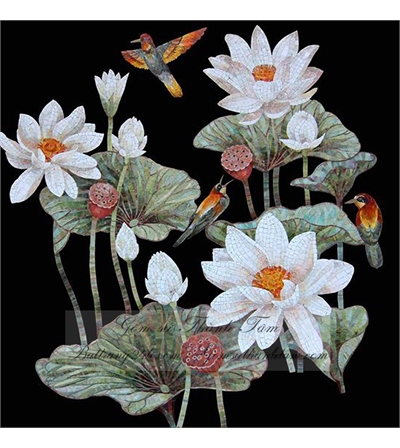 Tranh trưng bày bằng gốm sứ bát tràng vẽ hoa sen đẹp cao cấp
